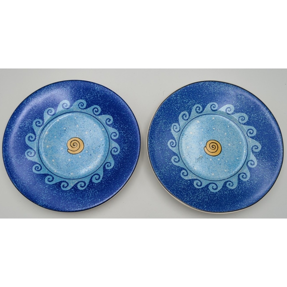 Sango 2 Small Plates Pisces Artist Sue Zipkin‎ Vibrant Blues Beach Shell Summer